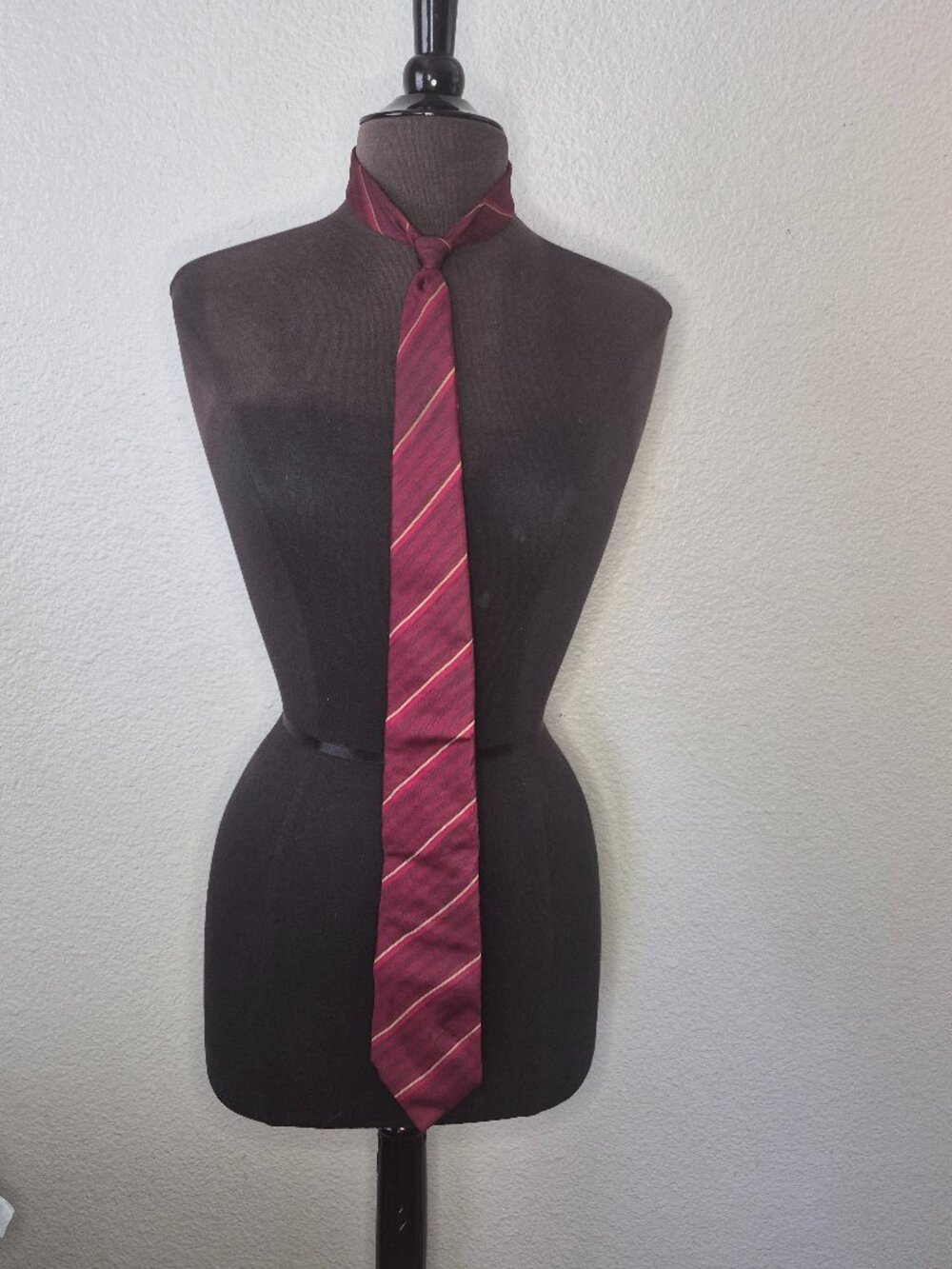 Vintage Givenchy Monsieur Tie Mens Burgundy Red Gold Diagonal Striped Silk Italy